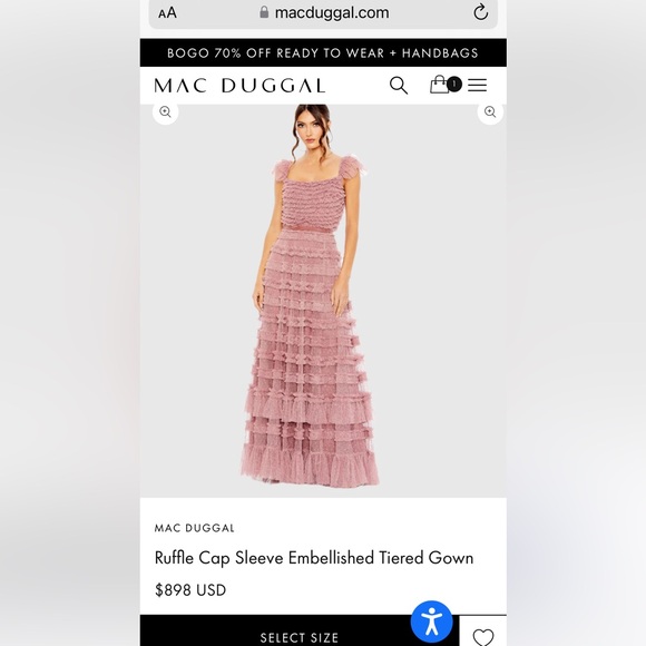 MAC DUGGAL Ruffle Cap Sleeve Embellished Tiered Gown - Picture 2 of 16